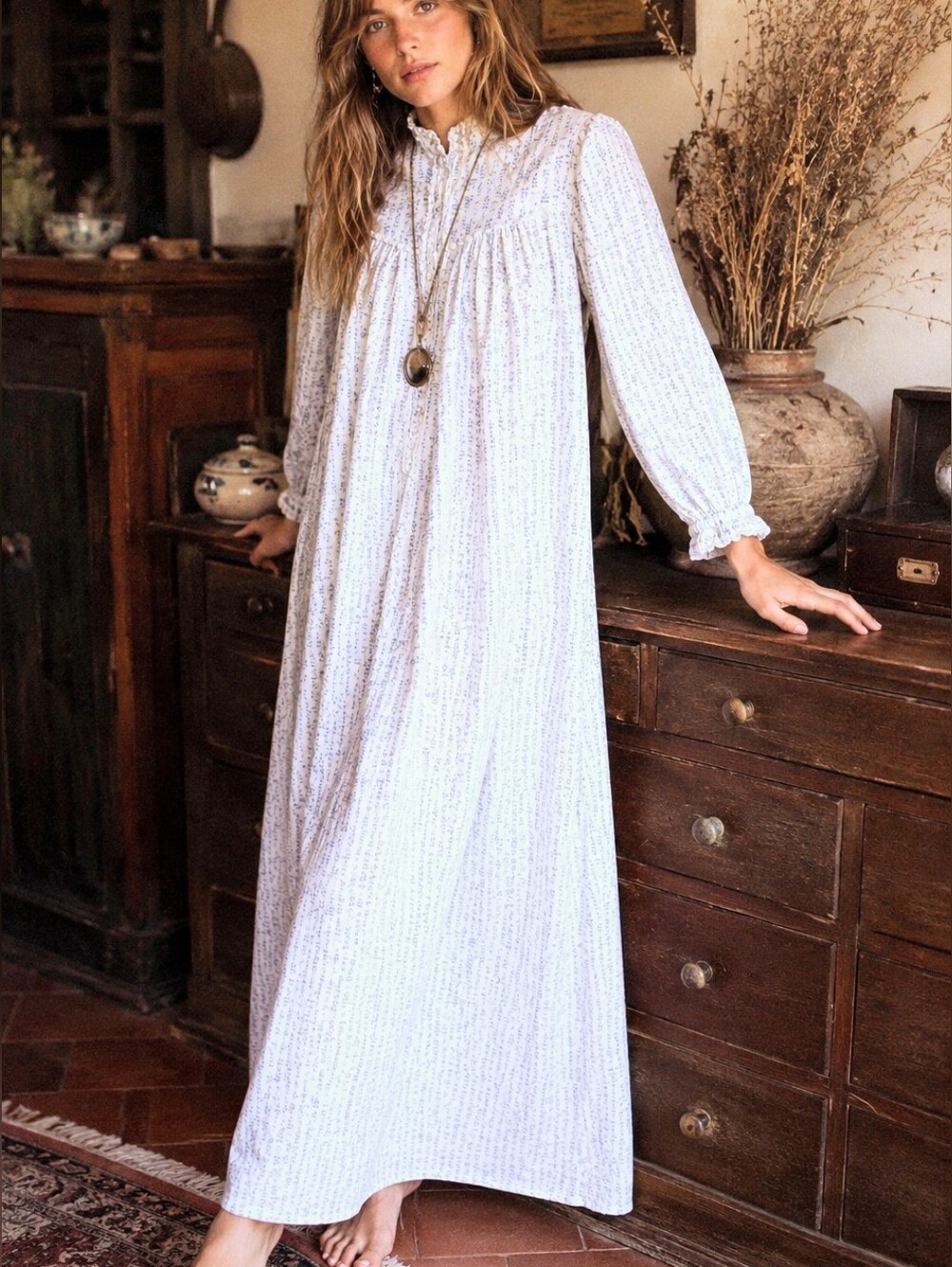 1980s Outline 100% Cotton Prairie Maxi Cottagecore Floral Romantic Long Sleeve